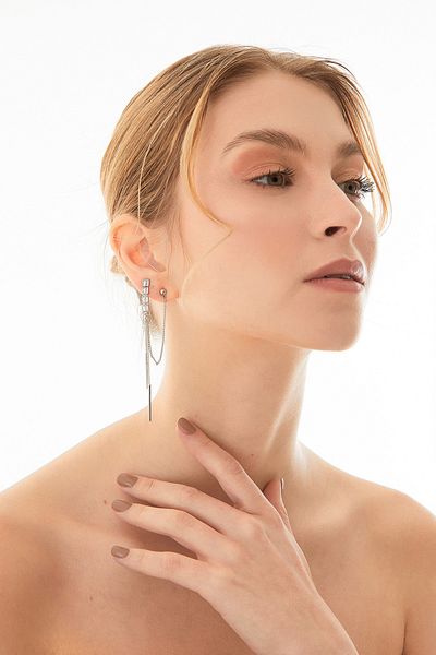 Fulla Moda Stoned Chain Dangle Cartilage Earrings
