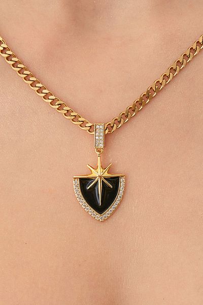Fulla Moda Polar Star Shield Steel Necklace