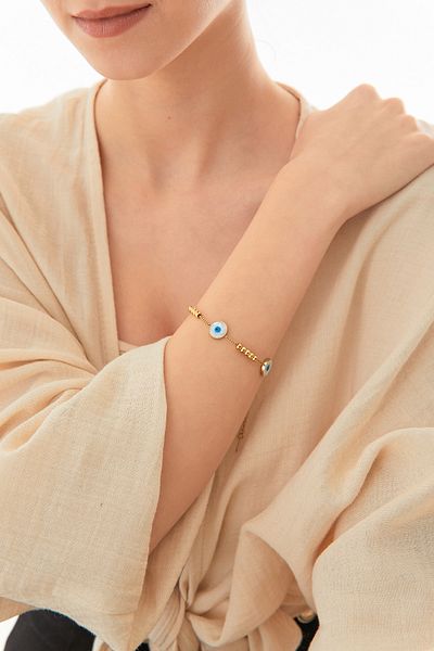 Fulla Moda Pearlescent Evil Eye Beaded Bracelet