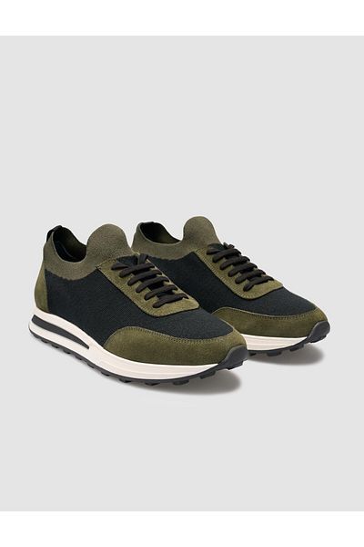 Cabani Knitwear Green Lace-Up Men's Sports Shoes