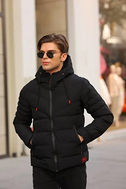 Cousens Men's Hooded down Jacket with Pockets Winter Zipper Pocket Windproof 1468