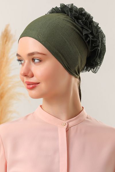 Melodi Scarf Γυναικείο μουσουλμανικό καπό χακί 10 τεμαχίων - Λεπτομέρεια ραφής
