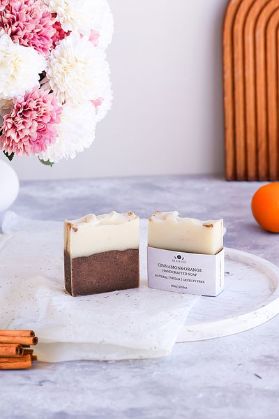 bermark Natural Handmade Orange & Cinnamon Soap, Cold Process, Revitalizing & Purifying Skin Care 1 Piece