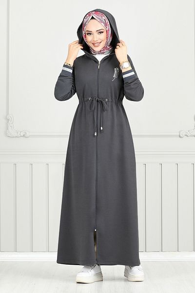 ModaMerve Φούστα Hijab με λεπτομέρεια από πέτρα ανθρακί - 1977FON1064-M