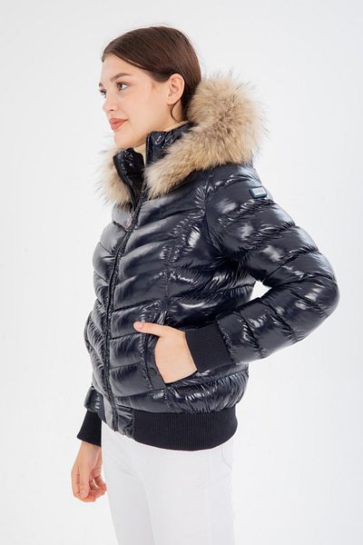 G-FOX Women's Short Removable Fur Hooded Padded Water Repellent Puffer Jacket 8637