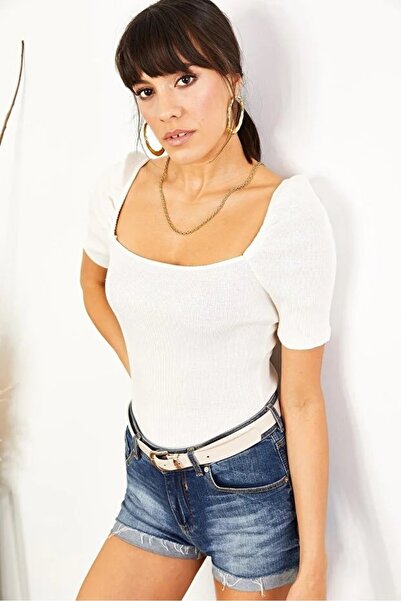 GButik's بلوزة قصيرة بياقة مربعة وأكمام بالون