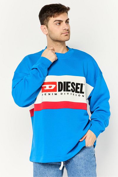 Diesel Men Crew Neck Embroidered Logo Long Sleeves Sweatshirt, Blue Combo