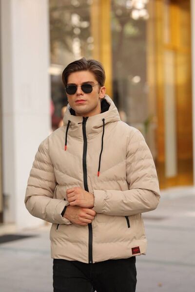 Cousens Men's Hooded down Jacket with Pockets Winter Zipper Pocket Windproof 1468