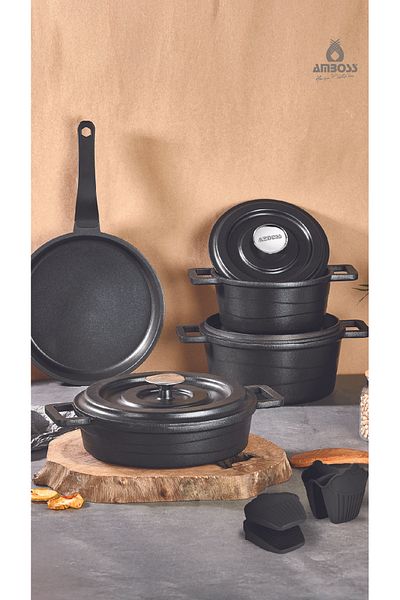 Amboss 7 Piece Copper Cast Pot Set (Black)