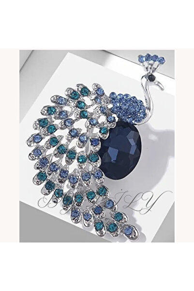 ByLily Mavi Tavuskuşu Taşlı Şık Broş