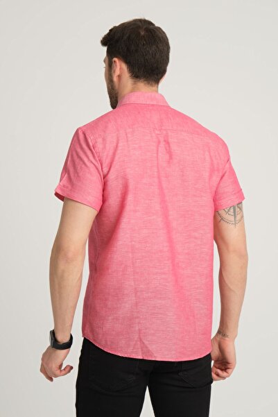 G-FOX Ανδρικό πουκάμισο από βαμβακερό λινό με κανονική εφαρμογή - τσέπη, γιακάς με κουμπιά, κοντό μανίκι 2518