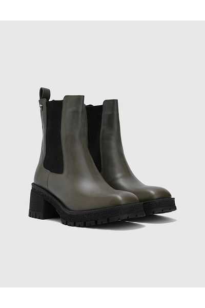İLVİ Lambare Genuine Leather Women's Khaki Heeled Boots