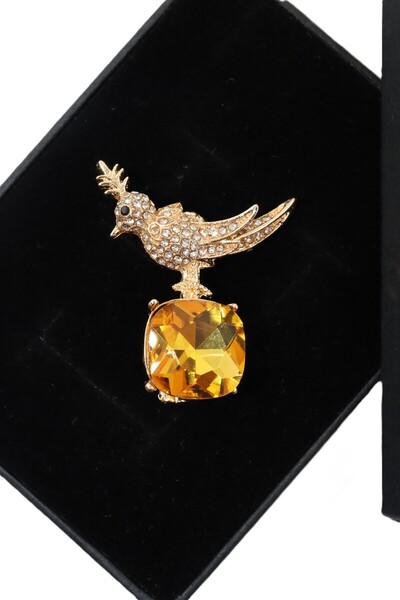 KEEBA Küllerinden doğan ışıltı Anka kuşu broş dumanlı kuvars taşlı gold kuşlu...