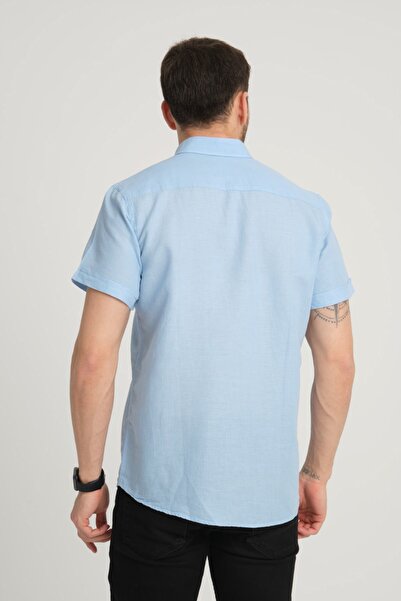 G-FOX Ανδρικό πουκάμισο από βαμβακερό λινό με κανονική εφαρμογή - τσέπη, γιακάς με κουμπιά, κοντό μανίκι 2518