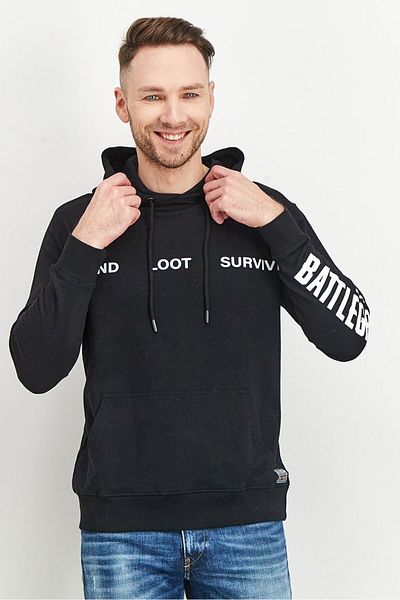 PUBG Men Hood With Drawstring Graphic Sweatshirt, Black And White