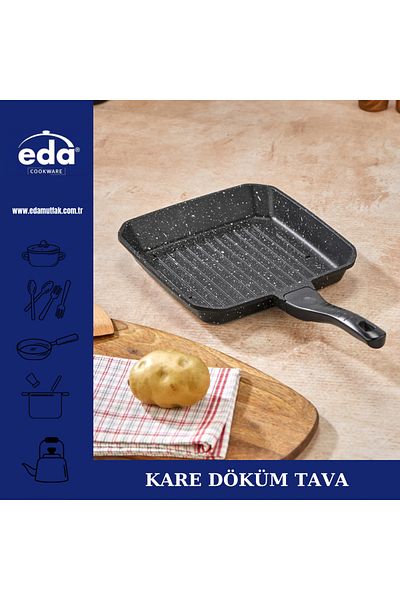 Eda مقلاة شواء من الحديد الزهر مربعة الحجم كبيرة الحجم