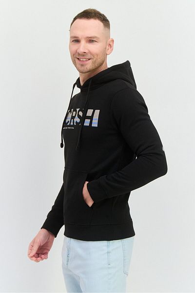 Crosshatch Men Hooded Brand Logo Long Sleeve Sweatshirt, Black