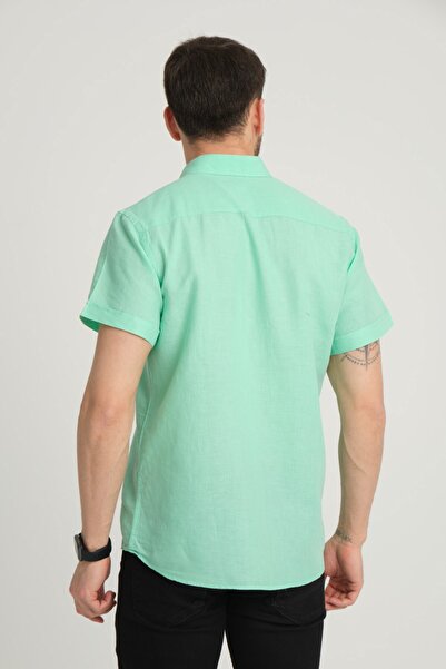 G-FOX Ανδρικό πουκάμισο από βαμβακερό λινό με κανονική εφαρμογή - τσέπη, γιακάς με κουμπιά, κοντό μανίκι 2518