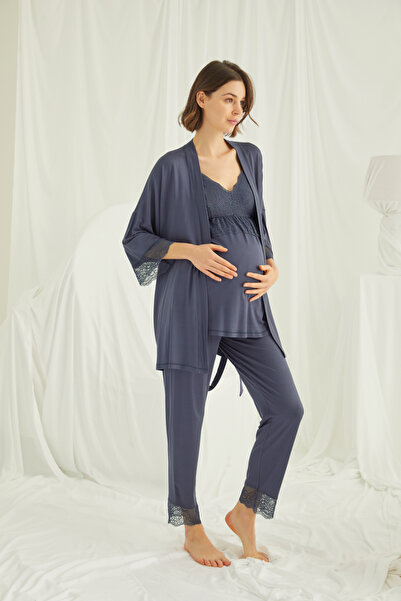 lohusacenneti İp Askılı Kadın Hamile 3'lü Pijama Takımı