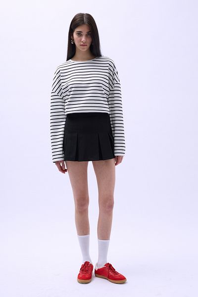 Black Fashion Fusta neagră mini plisată cu talie înaltă