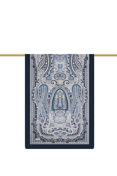 Bursa İpek Navy Blue Marrakech Pattern Sura Silk Shawl