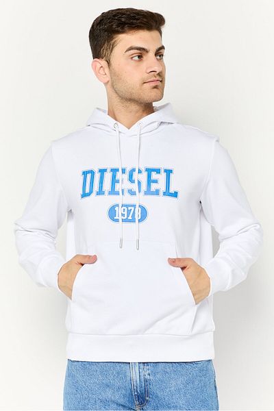 Diesel Men Brand Logo Long Sleeves Hooded Sweatshirts, White