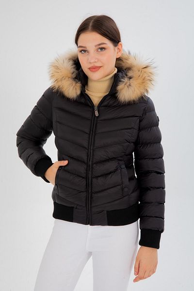 G-FOX Women's Short Removable Fur Hooded Padded Water Repellent Puffer Jacket 8637
