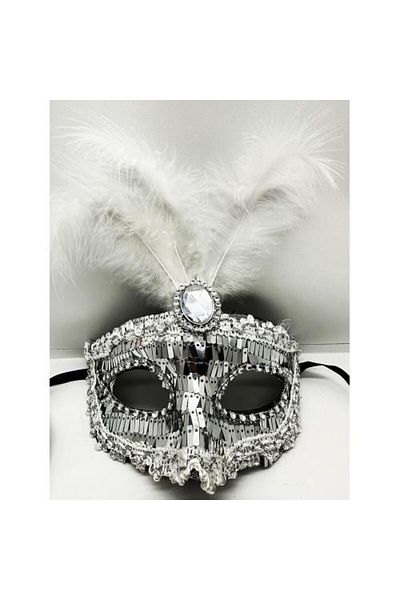 Store Silver Sequined Sequin Feather Party Mask