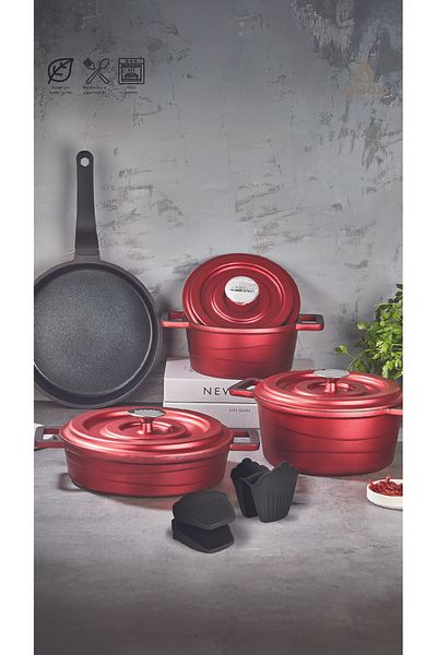 Amboss 7 Piece Copper Cast Pot Set (Red)