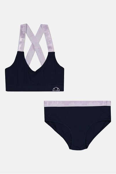 Ellesse طقم مكون من قطعتين حمالة صدر وملابس داخلية للنساء، أزرق داكن