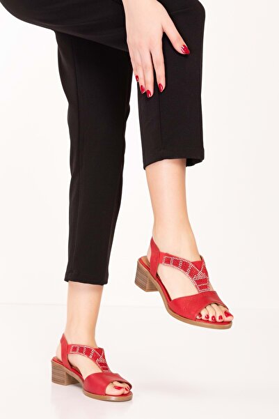 Gondol Kadın Hakiki Deri Orta Topuklu Günlük Şık Sandalet anl.2690