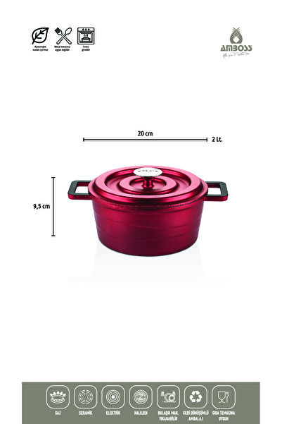 Amboss 7 Parça Copper Döküm Tencere Seti (Kırmızı)