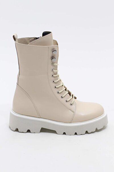 lizel Logan Ekru Renk Bağcıklı Kadın Postal Bot