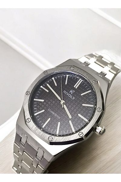 Rivoly Men's Stainless Steel Analog Quartz Watch, Easy to Read, Fashion Design, Water Resistant