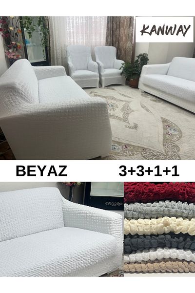 kanway Set de canapea înfășurată elastic elastic elastic 3+3+1+1 - fără fustă lungă