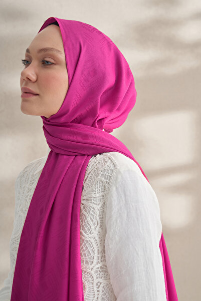 ARMANDA Luxury Crepe Jacquard Crystal Pattern Shawl - Fuchsia