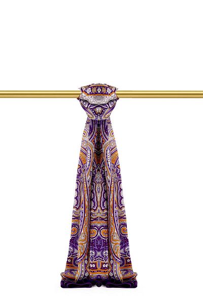 Bursa İpek Purple Marrakech Pattern Sura Silk Shawl