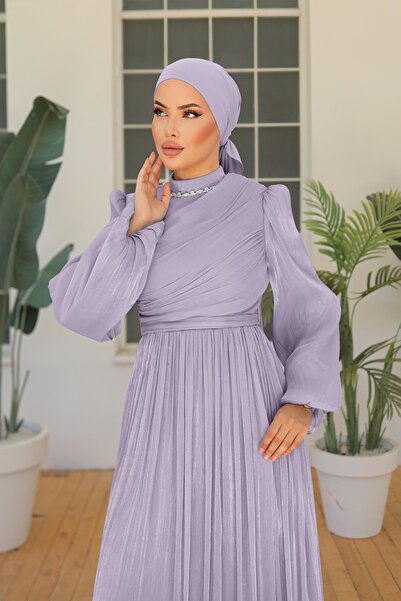 hakimoda Tesettür İlay Işıltı Abiye Açık Lila