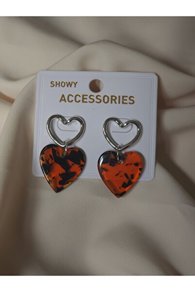 Avcıoğlu Aksesuar Women's Earrings Heart Model Yellow Plexi Leopard Pattern M...