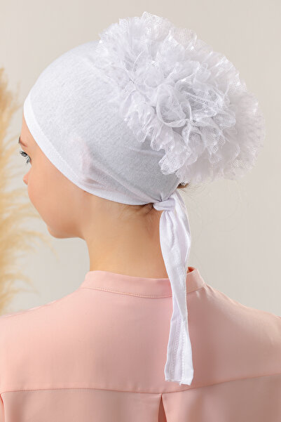 Melodi Scarf 5-Piece White Hijab Bonnet with Ruffles and Stitching Detail
