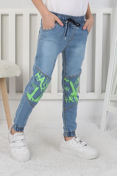 e-çocuk Green Graffiti Printed Boy's Blue Jeans
