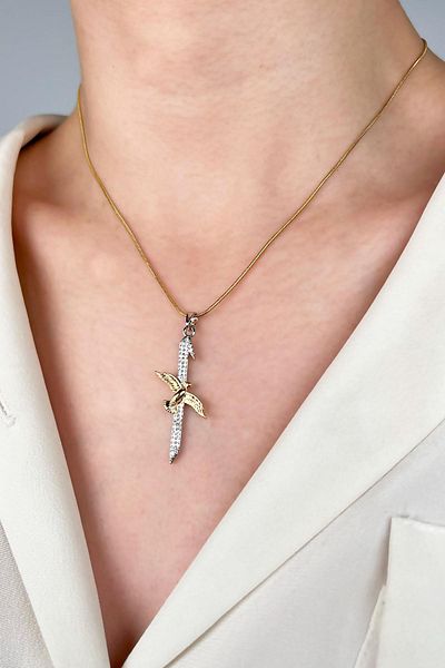 Sose Moda Phoenix Patterned Elif Steel Necklace - Gold