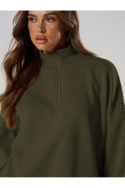 OKULCUBABA Hanorac confortabil pentru femei, cu jumătate de fermoar, design e...