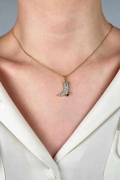Sose Moda Zircon Stone Cowboy Boots Steel Necklace - Gold
