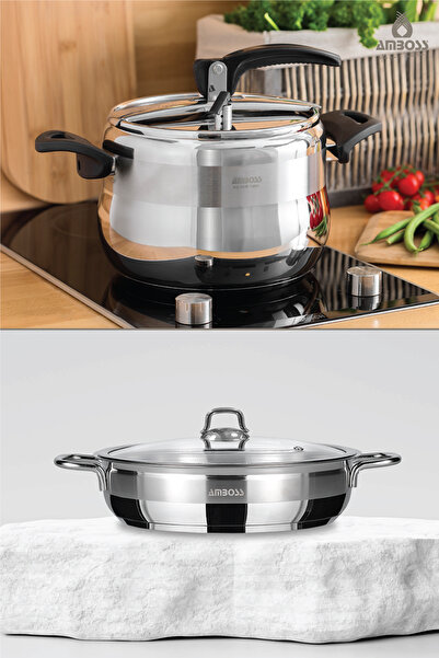 Amboss Laren Amber 4 Pieces - 4 Lt Flat Pot, 26 cm Steel Lid and Pressure