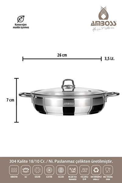 Amboss Laren Amber 4 Pieces - 4 Lt Flat Pot, 26 cm Steel Lid and Pressure