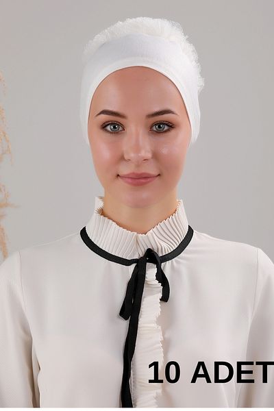 Melodi Scarf Ecru γυναικείο μανίκι - Καπό 10 τεμαχίων με βολάν και λεπτομέρεια ραφής