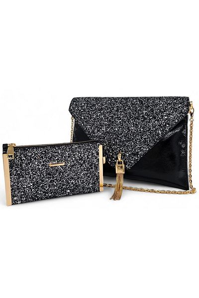 Evident Platinum Stone Patterned Women's Clutch & Clutch Bag Set (29 x 19) _(19 x 11) cm