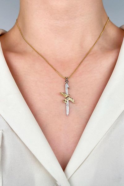 Sose Moda Phoenix Patterned Elif Steel Necklace - Gold