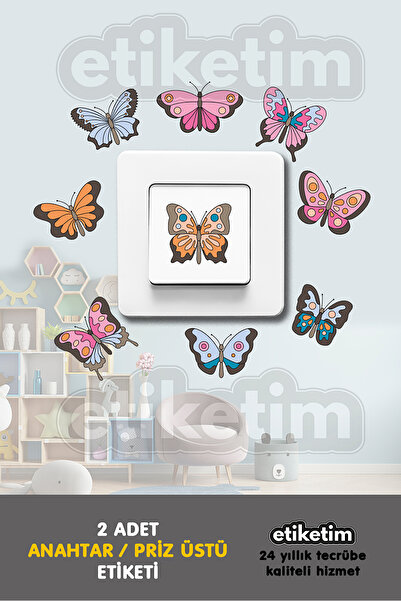 ETİKETİM Priz Üstü Dekoratif Etiket Kelebekler Temalı 2'li Paket Sticker